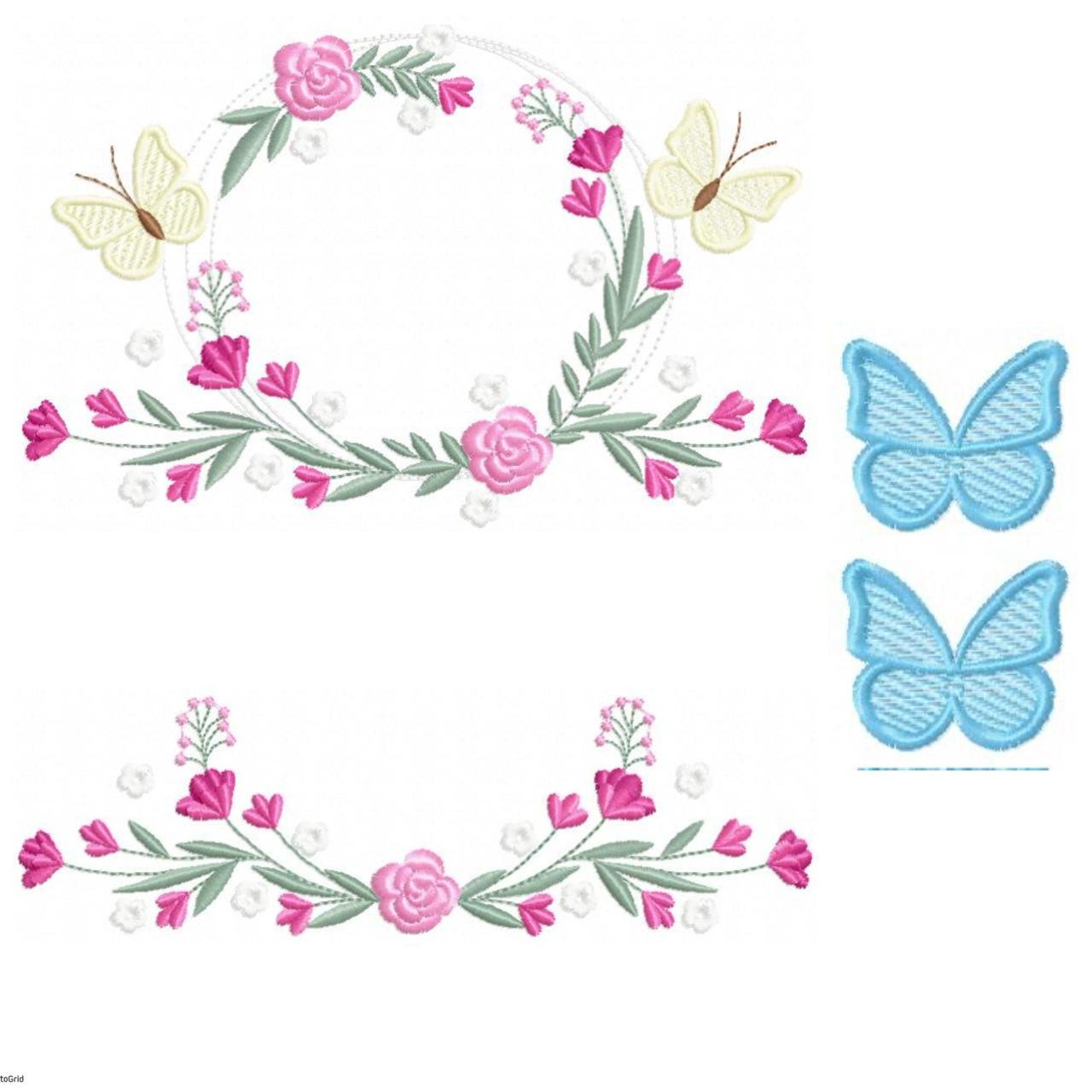 Borboletas 3D Brasão com Flores para nome