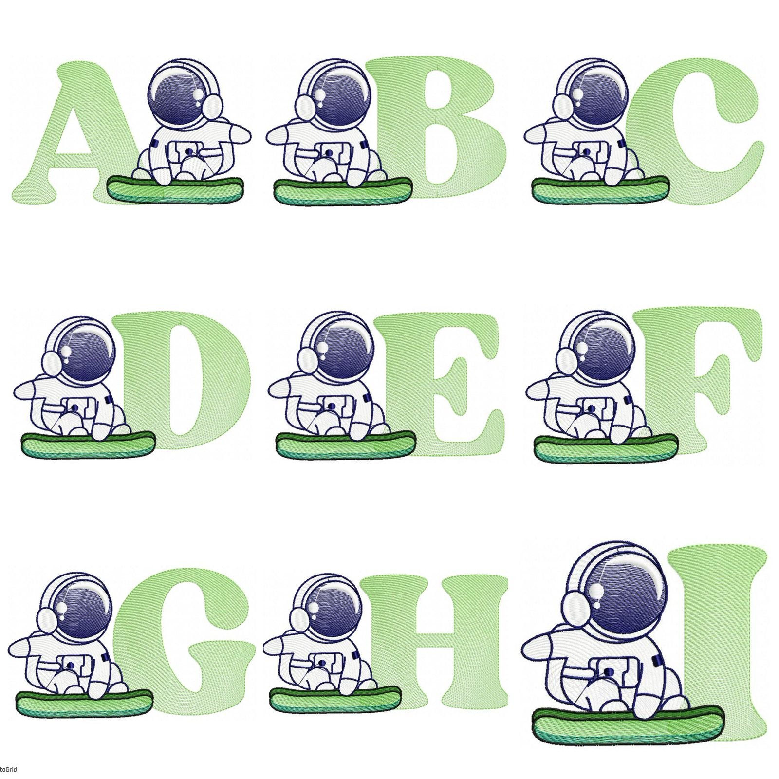 Alfabeto Astronauta Surfando