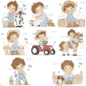 Fazendeiro Menino Ovelha Vaquinha trator