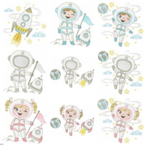 Astronautas Menino Menina Foguete