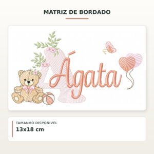 Matriz de Bordado Ursinha com Balões Agata