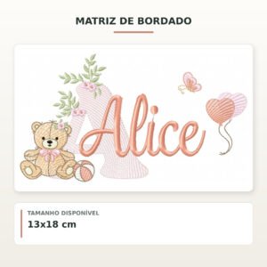 Matriz de Bordado Ursinha com Balões Alice