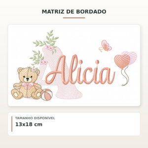 Matriz de Bordado Ursinha com Balões Alicia