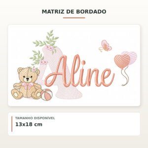 Matriz de Bordado Ursinha com Balões Aline