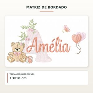 Matriz de Bordado Ursinha com Balões Amélia