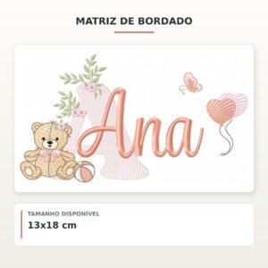 Matriz de Bordado Ursinha com Balões Ana