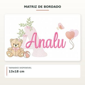 Matriz de Bordado Ursinha com Balões Analu