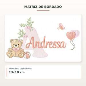 Matriz de Bordado Ursinha com Balões Andressa