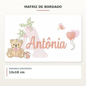 Matriz de Bordado Ursinha com Balões Antônia
