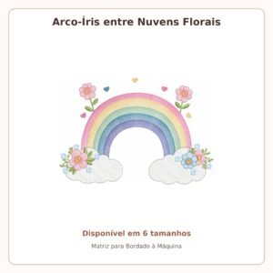 Matriz de Bordado Arco-Íris entre Nuvens Florais