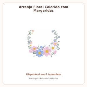 Matriz de Bordado Moldura Floral Colorida com Margaridas