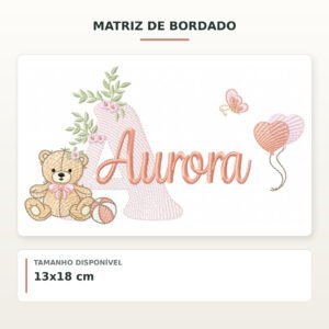 Matriz de Bordado Ursinha com Balões Aurora