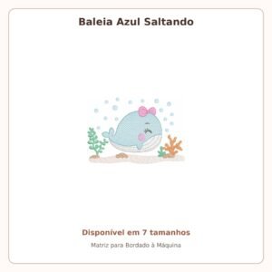 Matriz de Bordado Baleia Azul com Laço Rosa