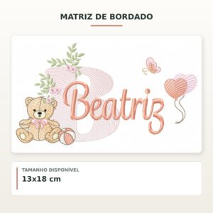 Matriz de Bordado Ursinha com Balões Beatriz