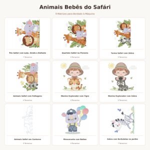 Kit Matrizes de Bordado Animais Bebês do Safári