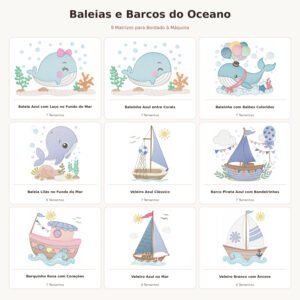 Kit Matrizes de Bordado Baleias e Barcos do Oceano