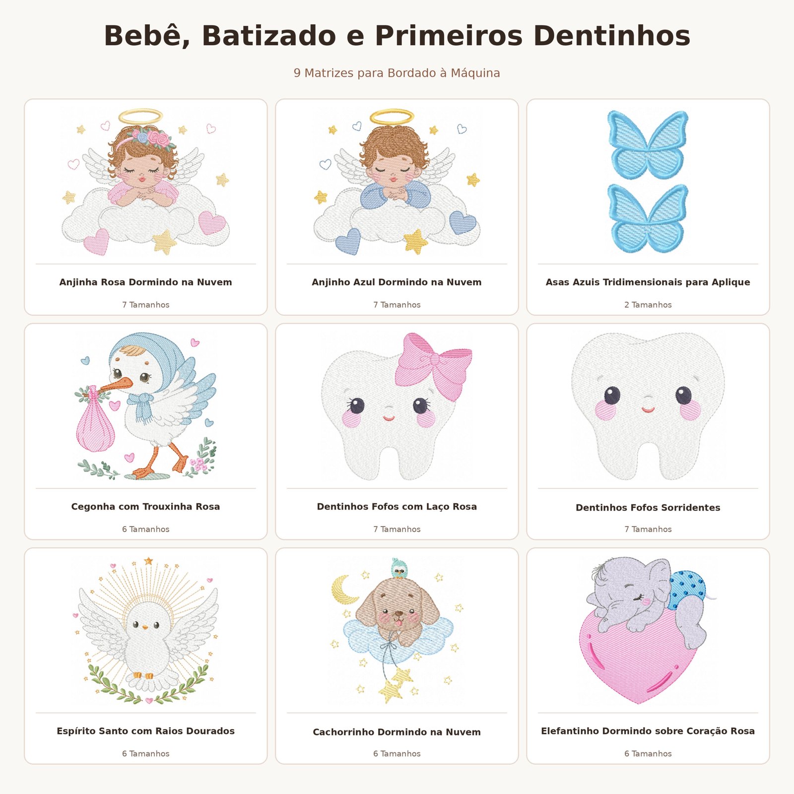 Kit Matrizes de Bordado Anjos Batizado e Dentinhos