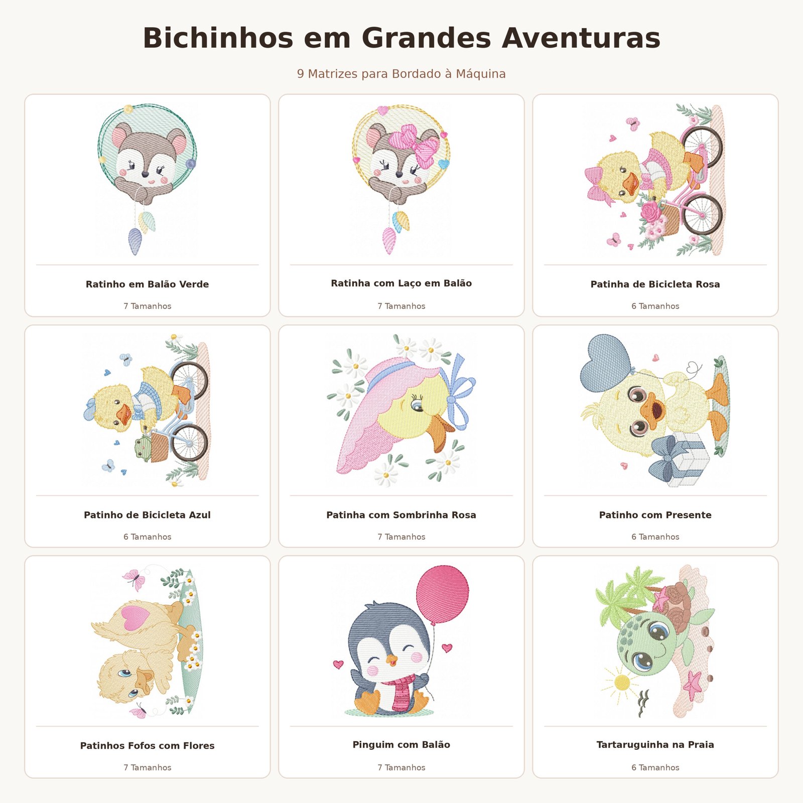 Coleção de Bordados Bichinhos em Grandes Aventuras