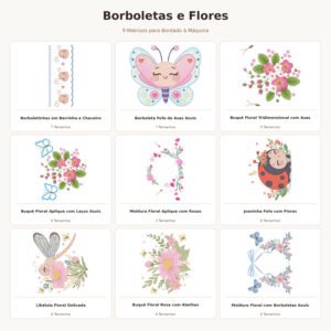 Kit Matrizes de Bordado Borboletas e Flores