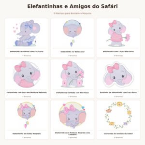 Kit Matrizes de Bordado Elefantinhas e Moldura Safári