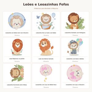 Kit Matrizes de Bordado Leões e Leoazinhas do Safári