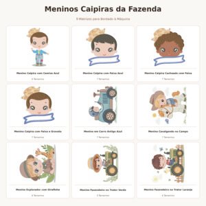 Kit Matrizes de Bordado Meninos Caipiras e Fazendinha
