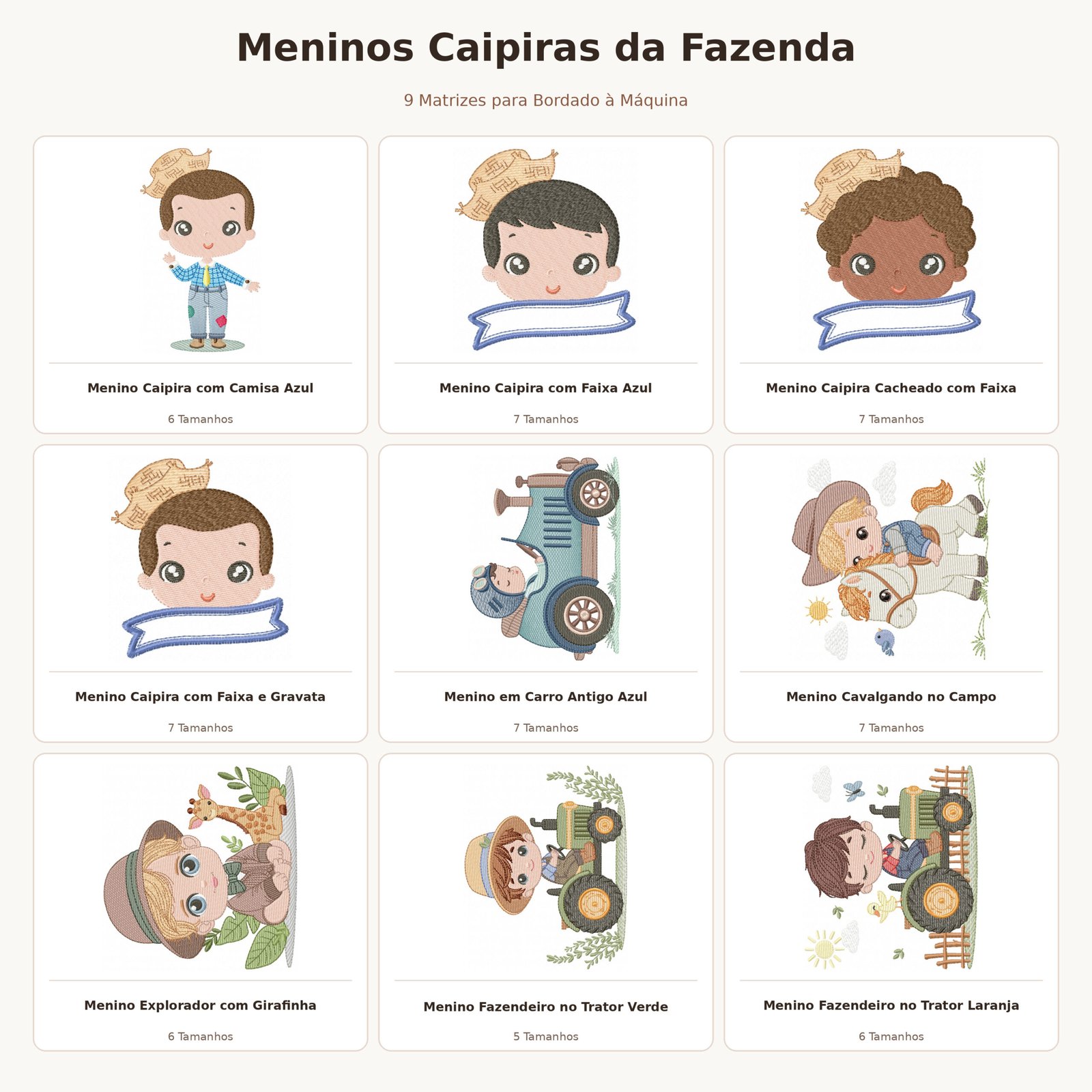 Kit Matrizes de Bordado Meninos Caipiras e Fazendinha