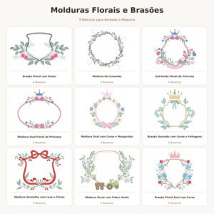 Kit Matrizes de Bordado Molduras Florais e Brasões