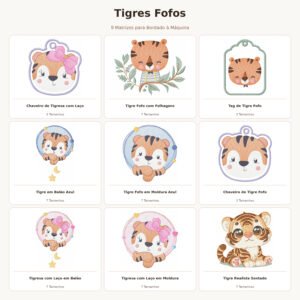 Kit Matrizes de Bordado Tigres com Balões e Chaveiros