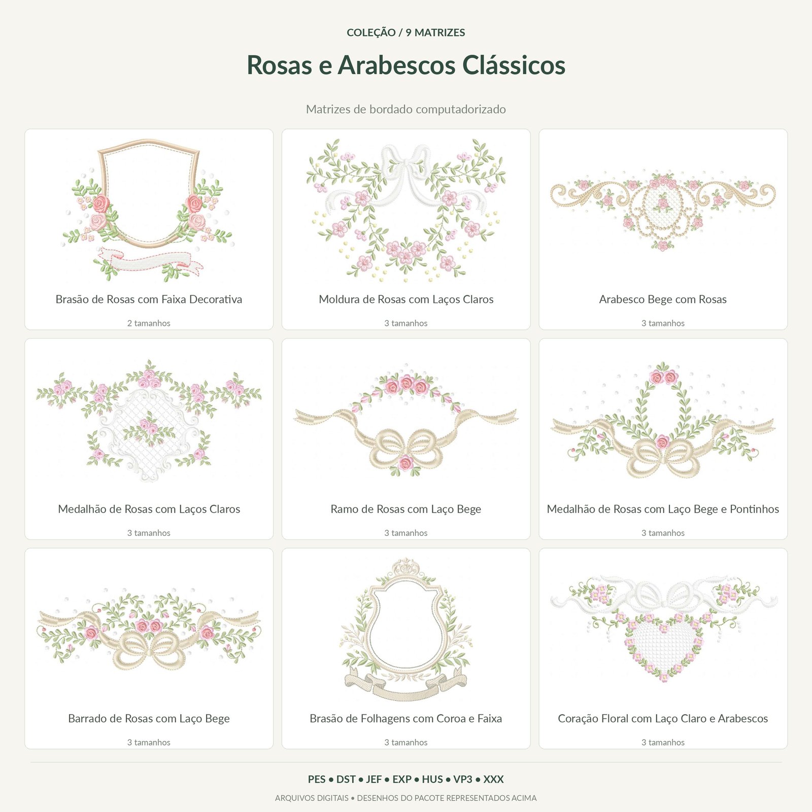 Coleção de Matrizes de Rosas e Arabescos Clássicos