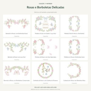 Coleção de Matrizes de Rosas e Borboletas Delicadas