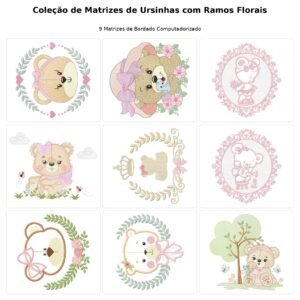 Coleção de Matrizes de Ursinhas com Ramos Florais
