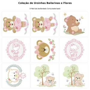Coleção de Ursinhas Bailarinas e Flores