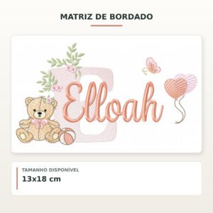 Matriz de Bordado Ursinha com Balões Elloah