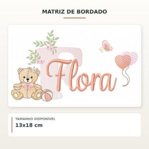 Matriz de Bordado Ursinha com Balões Flora