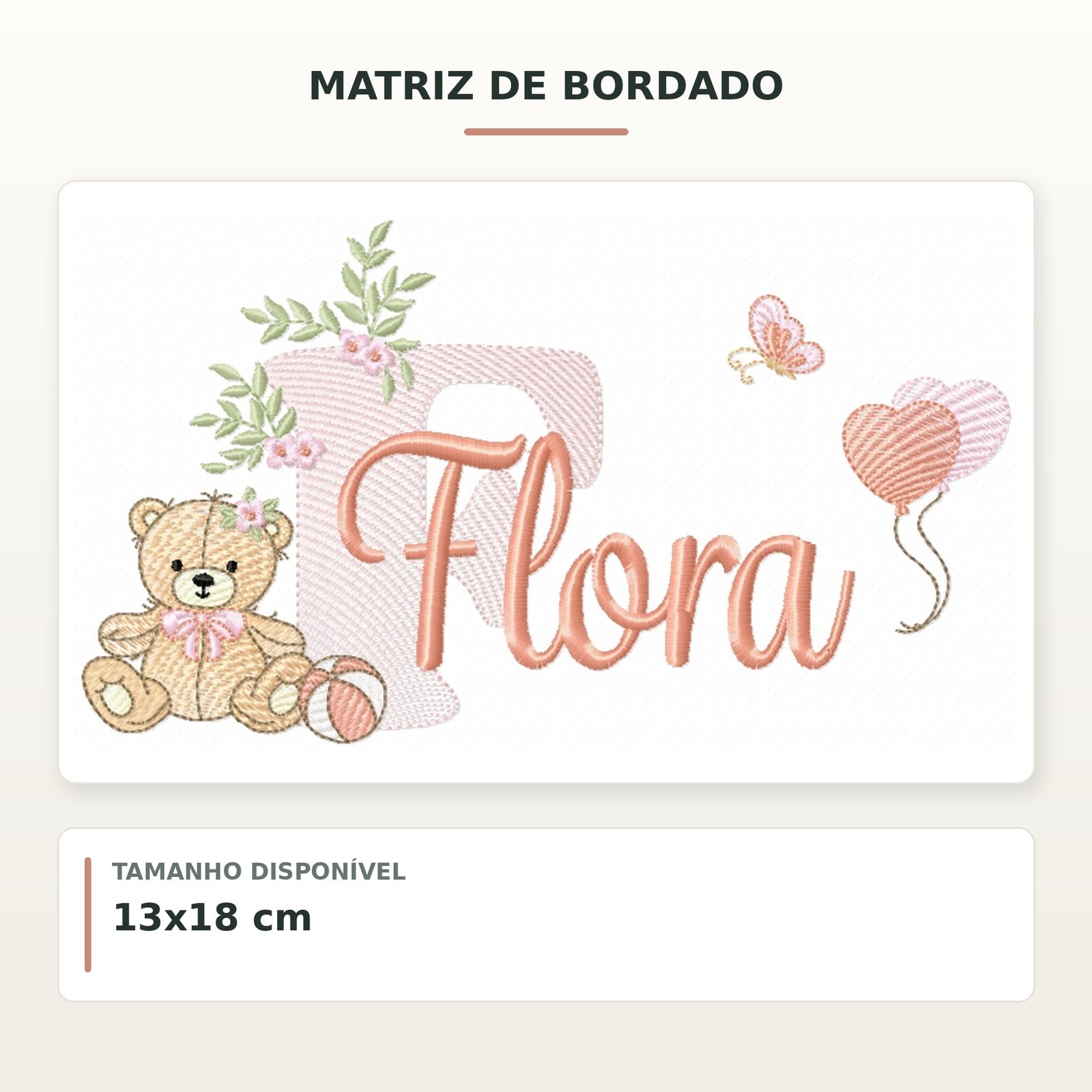 Matriz de Bordado Ursinha com Balões Flora