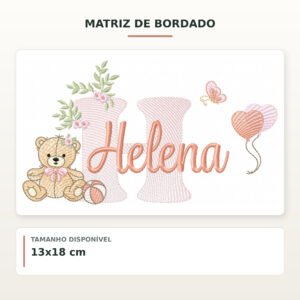 Matriz de Bordado Ursinha com Balões Helena