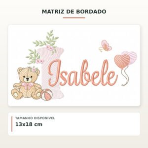 Matriz de Bordado Ursinha com Balões Isabele