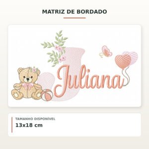 Matriz de Bordado Ursinha com Balões Juliana