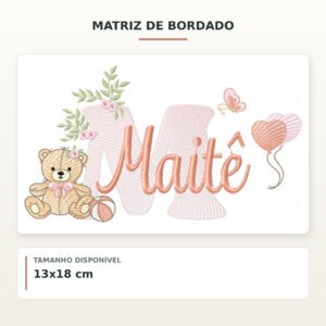 Matriz de Bordado Ursinha com Balões Maitê