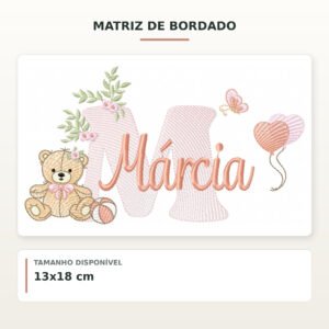 Matriz de Bordado Ursinha com Balões Márcia