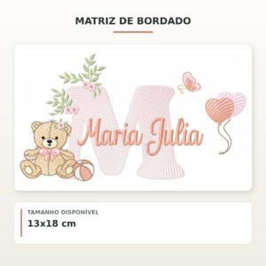 Matriz de Bordado Ursinha com Balões Maria Julia