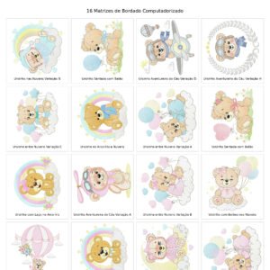 Mega Coleção de Ursinhos com Balões e Nuvens para Enxoval de Bebê