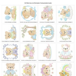 Mega Coleção de Ursinhos com Laços e Flores para Enxoval de Bebê