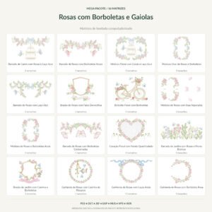 Mega Pacote de Rosas com Borboletas e Gaiolas