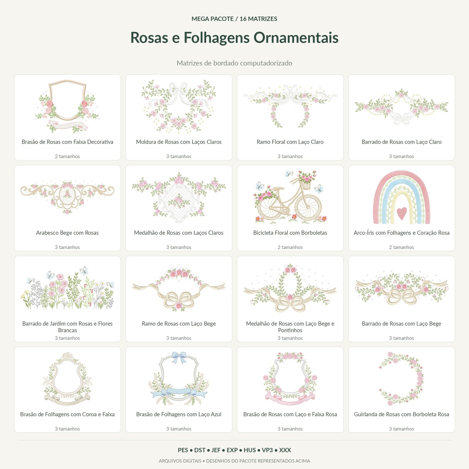Mega Pacote de Rosas e Folhagens Ornamentais