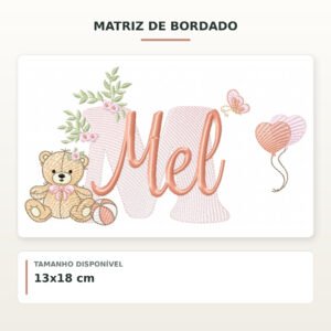 Matriz de Bordado Ursinha com Balões Mel
