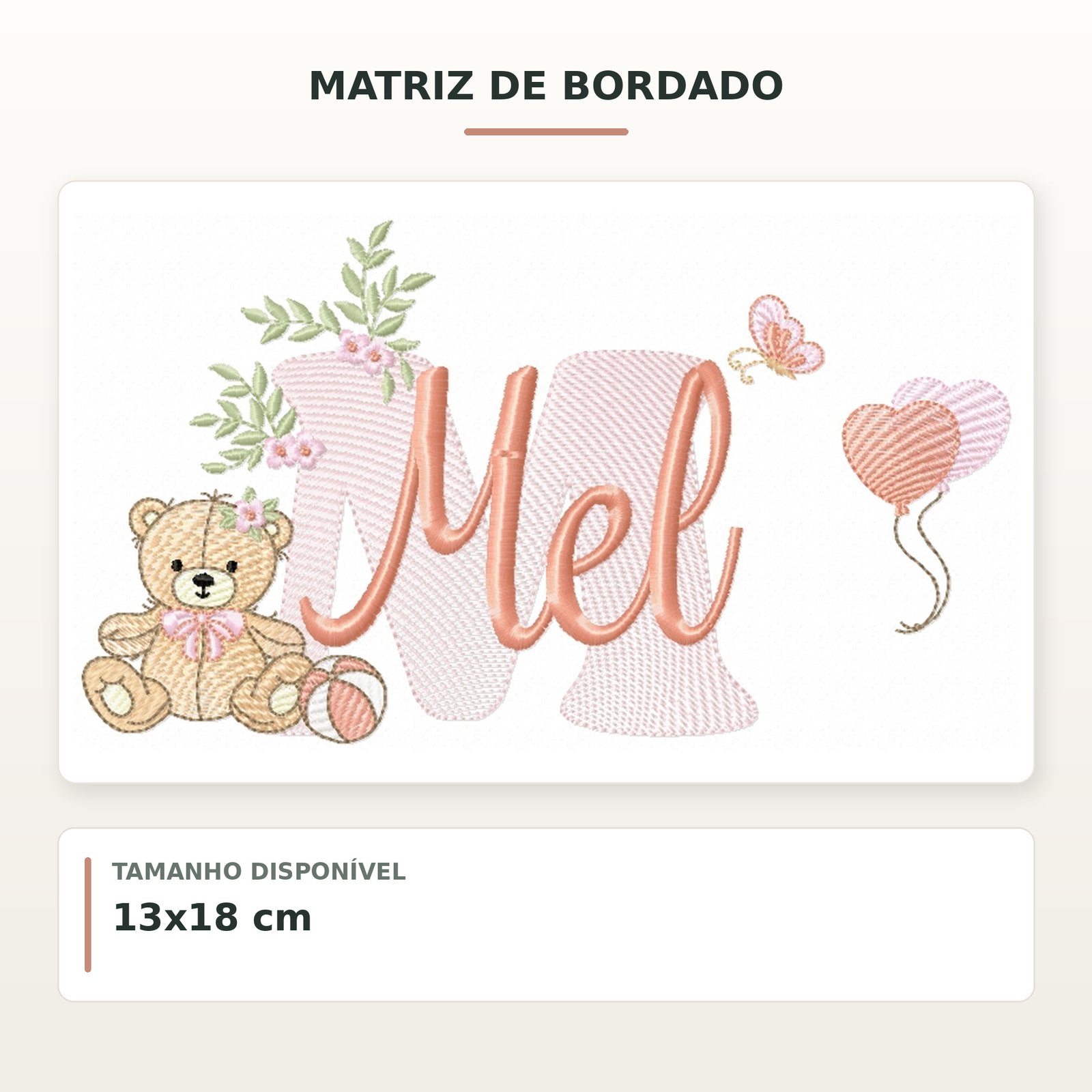 Matriz de Bordado Ursinha com Balões Mel