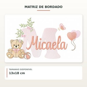 Matriz de Bordado Ursinha com Balões Micaela