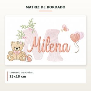 Matriz de Bordado Ursinha com Balões Milena